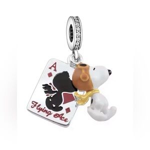 SNOOPY Peanuts S925 Sterling Silver FLYING ACE Double Dangle Charm with Gift Box